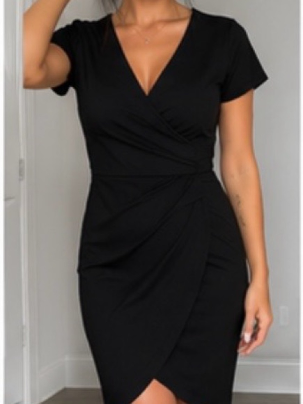 Windsor Black Wrap-Front V-Neck Midi Dress